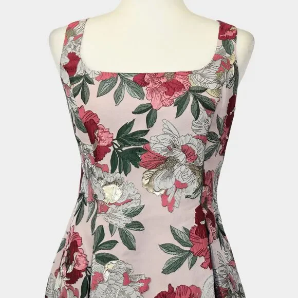ADRIANNA PAPELL Metallic Floral Print Jacquard Fit and Flare Dress Size 8 -  conticontadores.com.br
